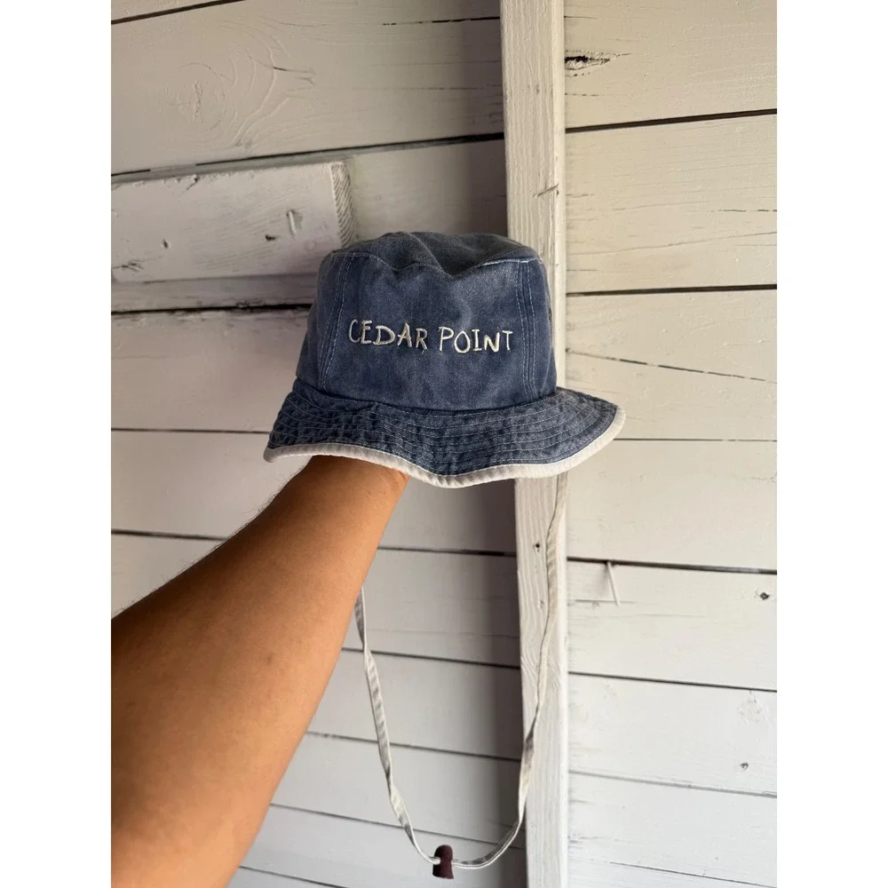 Cedar Point Souvenir Bucket Hat Blue Denim Adjustable Chin Strap Kids J Hats